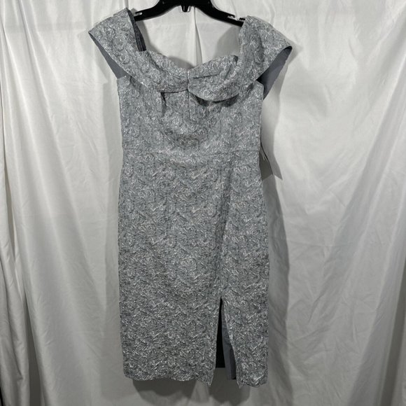 NWT $395 Aidan Mattox [ 6 ] Metallic Jacquard Off Shoulder Dress Blue Mist #Q379 - Picture 5 of 12